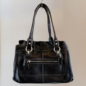 Coach Penelope Pebbled Leather Shopper Satchel Handbag - Black